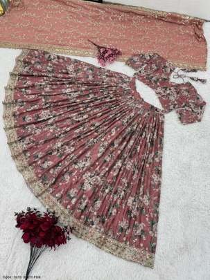 Dusty Pink Lehenga Choli With Digital Print and Sequin Wedding Lehenga Choli With Dupatta