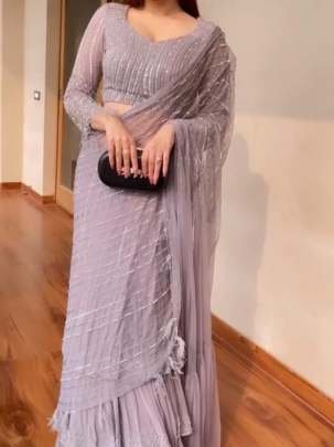 Dusty Rose Georgette  Sequence Work Ready To Wear Saree