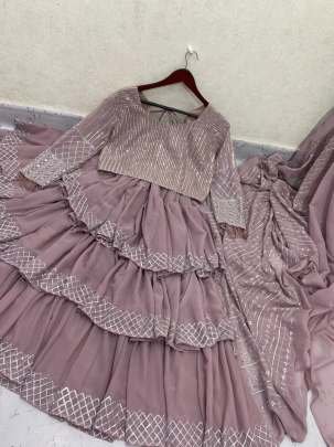 Dusty Rose Georgette  Sequence Work Ready To Wear Saree