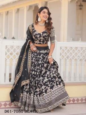 Dyeable Viscose Jacquard Black Lehenga Choli with Embroidery