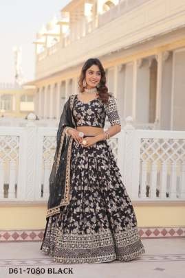 Dyeable Viscose Jacquard Black Lehenga Choli with Embroidery