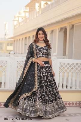Dyeable Viscose Jacquard Black Lehenga Choli with Embroidery