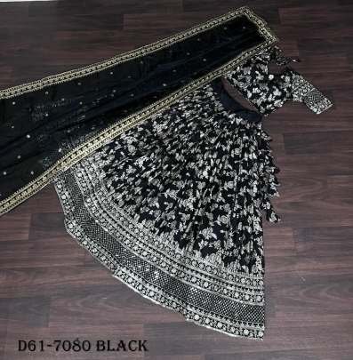 Dyeable Viscose Jacquard Black Lehenga Choli with Embroidery