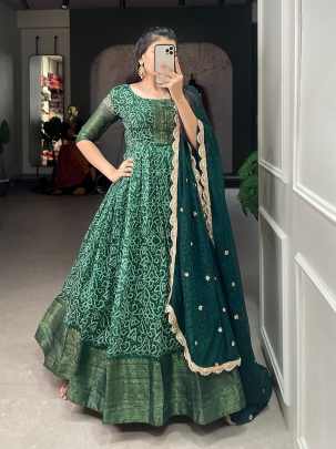 Elegant soft Chanderi flawless Green gown with beautiful pearl dupatta
