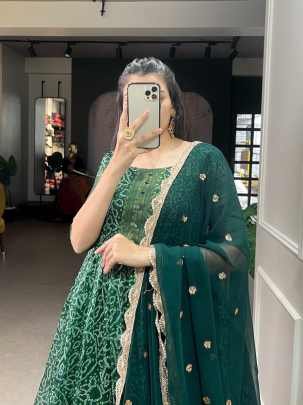 Elegant soft Chanderi flawless Green gown with beautiful pearl dupatta