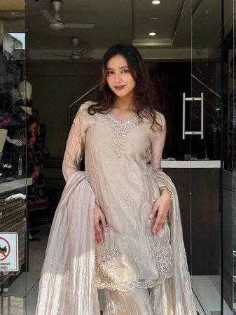 Eid Special Beige Tissue Silk Palazzo Pakistani Suit