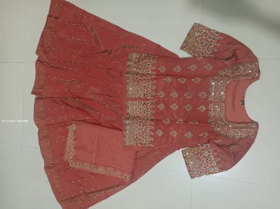 Eid Special Rust Orange Simmer Silk Lehenga Set