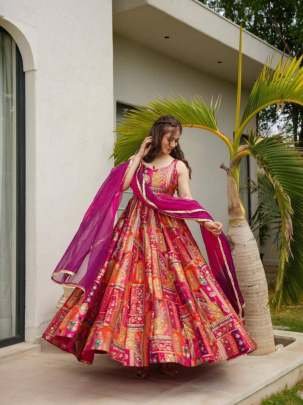 Elegance Anarkali Chinon Silk Kurtis With Organza Dupatta