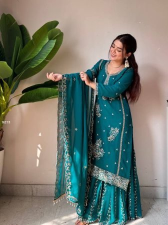  Elegance Fox Georgette Embroidered Gharara Suit Set