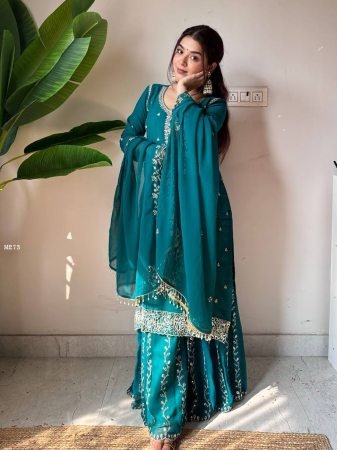 Elegance Fox Georgette Embroidered Gharara Suit Set