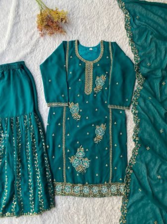 Elegance Fox Georgette Embroidered Gharara Suit Set