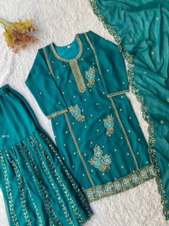 Elegance Fox Georgette Embroidered Gharara Suit Set