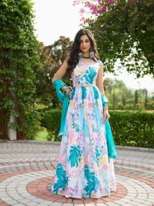 Elegance Full Body Floral Printed Silk Anarkali Gown