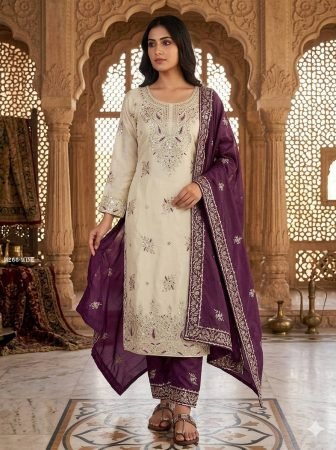 Elegance Wine Embroidered Ethnic Suit Set