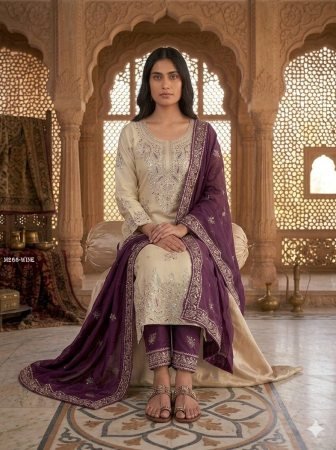 Elegance Wine Embroidered Ethnic Suit Set