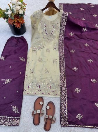 Elegance Wine Embroidered Ethnic Suit Set