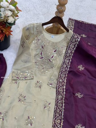 Elegance Wine Embroidered Ethnic Suit Set