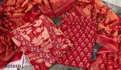 Elegant A Line Block Printed Fancy Kurti Pant With Dupatta