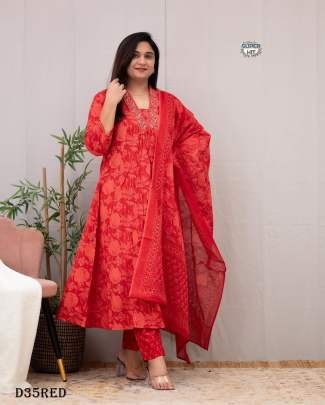 Elegant A Line Block Printed Fancy Kurti Pant With Dupatta