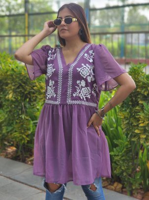 Elegant Anarkali Top in Heavy Georgette with Embroidery