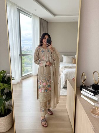 Elegant Beige Heavy  Suit with Sequin Embroidery Palazzo Set