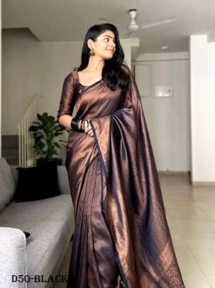 Elegant Black Banarasi Silk Saree with Traditional Motifs