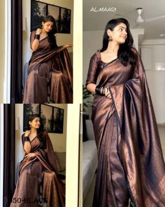 Elegant Black Banarasi Silk Saree with Traditional Motifs
