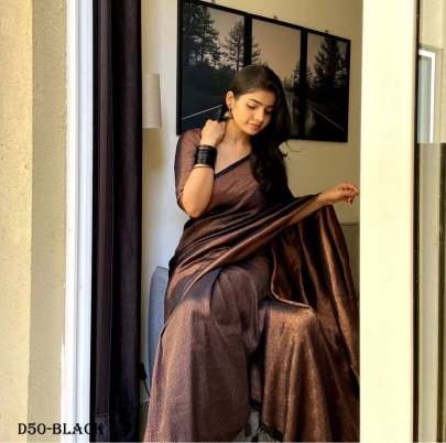 Elegant Black Banarasi Silk Saree with Traditional Motifs
