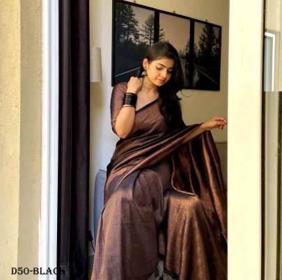 Elegant Black Banarasi Silk Saree with Traditional Motifs