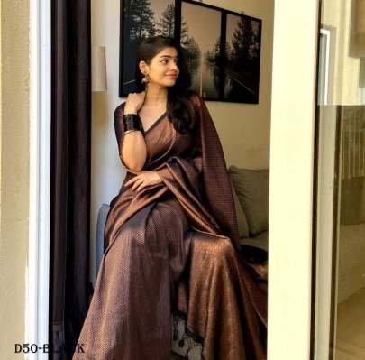 Elegant Black Banarasi Silk Saree with Traditional Motifs