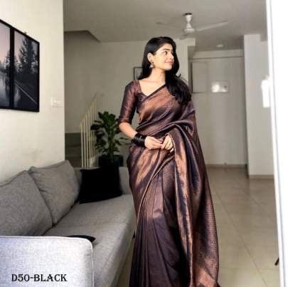 Elegant Black Banarasi Silk Saree with Traditional Motifs