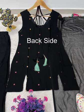 Elegant Black Embroidered Ensemble Palazzo Suit
