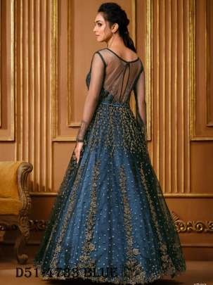 Elegant Blue Embroidered Anarkali Gown with Stone Work
