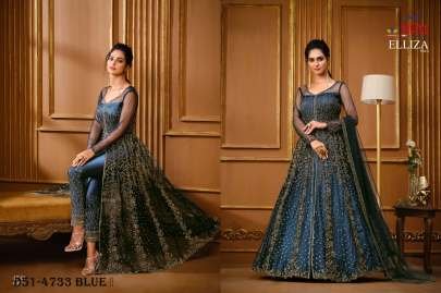 Elegant Blue Embroidered Anarkali Gown with Stone Work