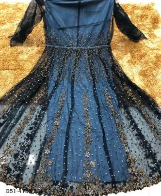 Elegant Blue Embroidered Anarkali Gown with Stone Work