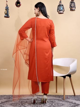 Elegant Cotton Embroidered Kurta Pant Dupatta Set