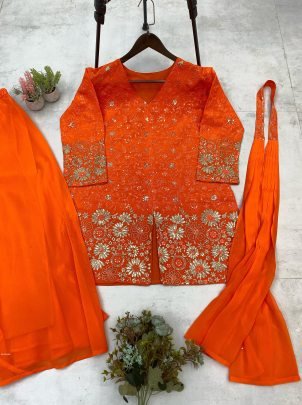 Elegant Designer Georgette With Sequence Work Orange Plazzo Set