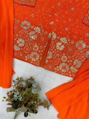 Elegant Designer Georgette With Sequence Work Orange Plazzo Set