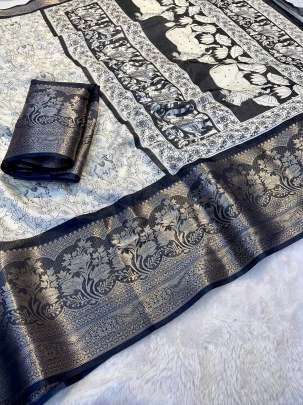 Elegant Dola Silk Kalamkari Saree with Zari Border