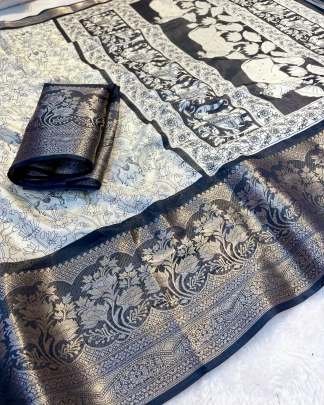 Elegant Dola Silk Kalamkari Saree with Zari Border