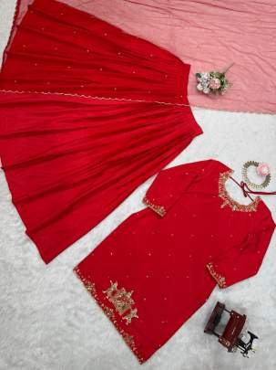 Elegant Elara Red Embroidered Lehenga Set