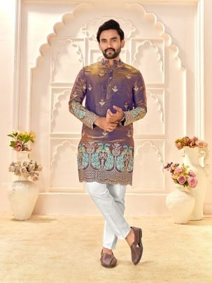 Elegant Fendi Silk Semi-Stitched Lehenga with Men’s Kurta