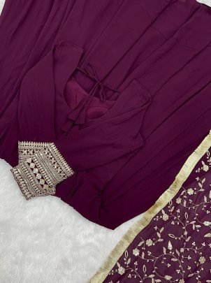 Elegant Fox Georgette  With Sequence Work Dupatta Wine Gown