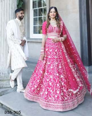 Elegant Gajri Malai Satin Silk Lehenga Choli Set with Embroidery