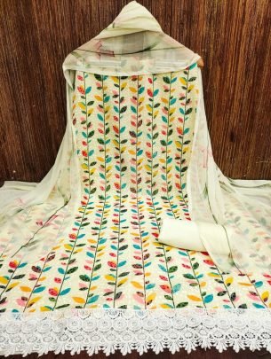 Elegant Georgatte with Schiffly work digital print dress material