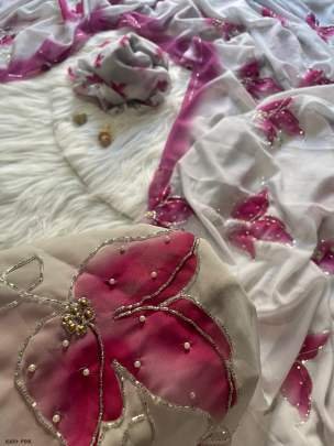 Elegant Georgette Hand work Pink Saree