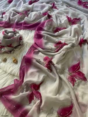 Elegant Georgette Hand work Pink Saree