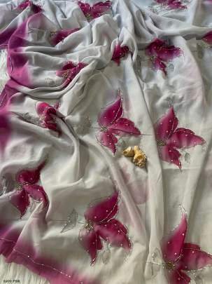 Elegant Georgette Hand work Pink Saree