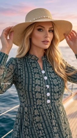 Elegant Green Printed Georgette Midi Dress for Women