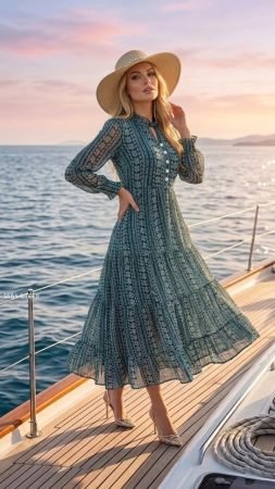 Elegant Green Printed Georgette Midi Dress for Women